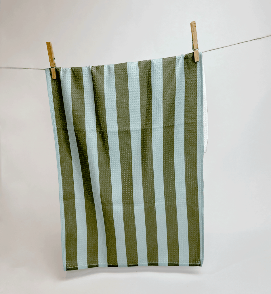 Olive and Blue Stripe Towel - Roost Home